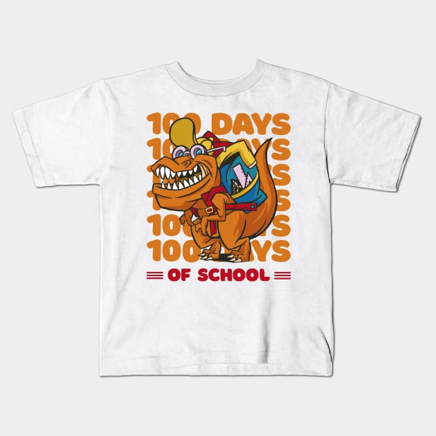 100 Days of school typography featuring a T-rex dino with bacpack #2 Kids T-Shirt by XYDstore